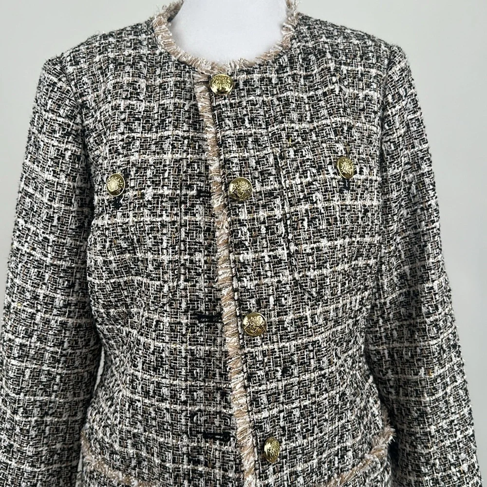 Dennis Basso Tweed Jacket with Pockets Brown/Gold Size 4 NWT